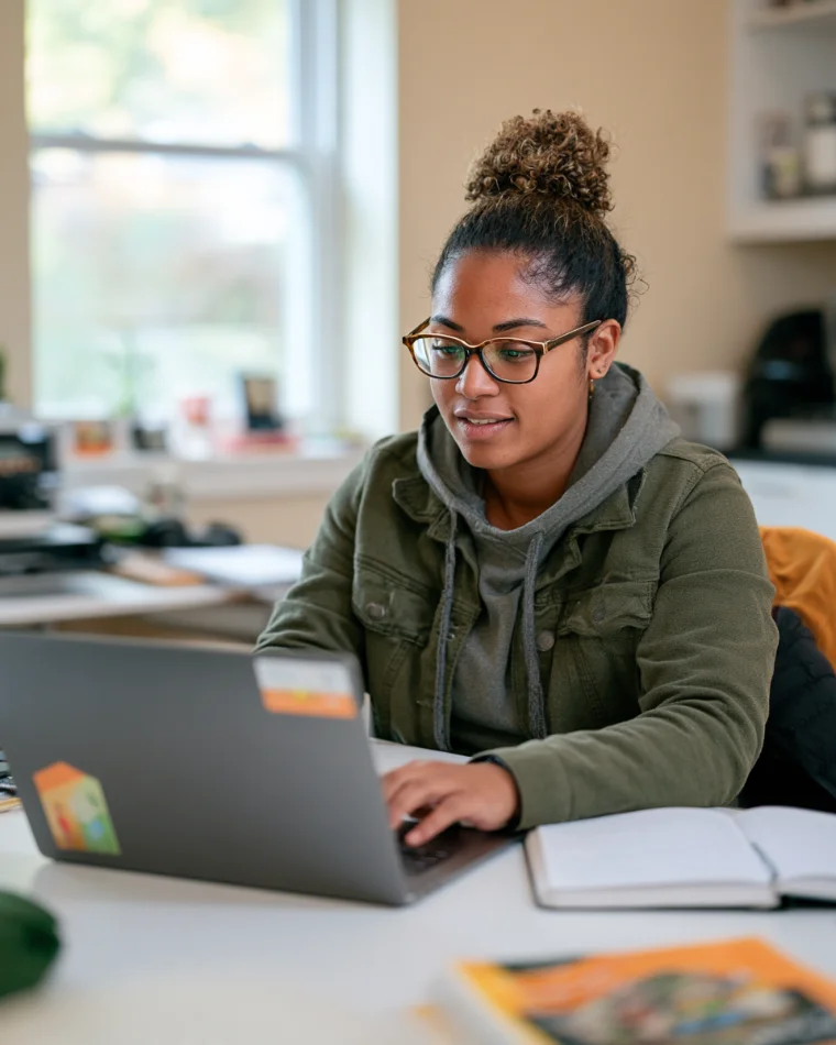 A learner working through a lesson on a laptop